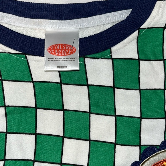 Petals and Peacock’s green white and blue checkered long sleeve sweatshirt Med - Picture 3 of 5